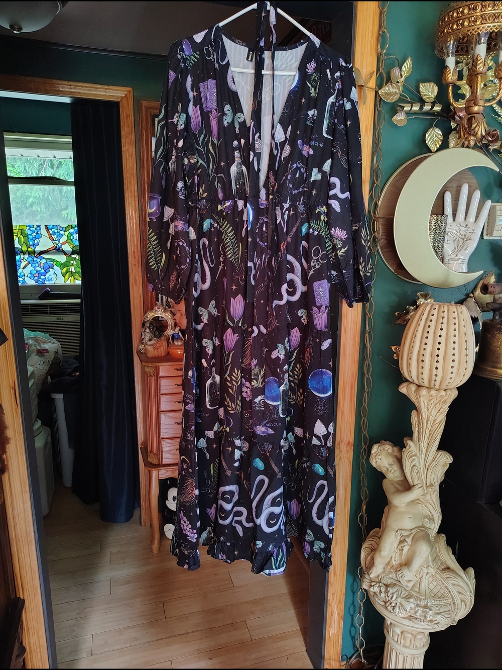New Coramoon Black Floral & Celestial Snake Print Maxi Dress